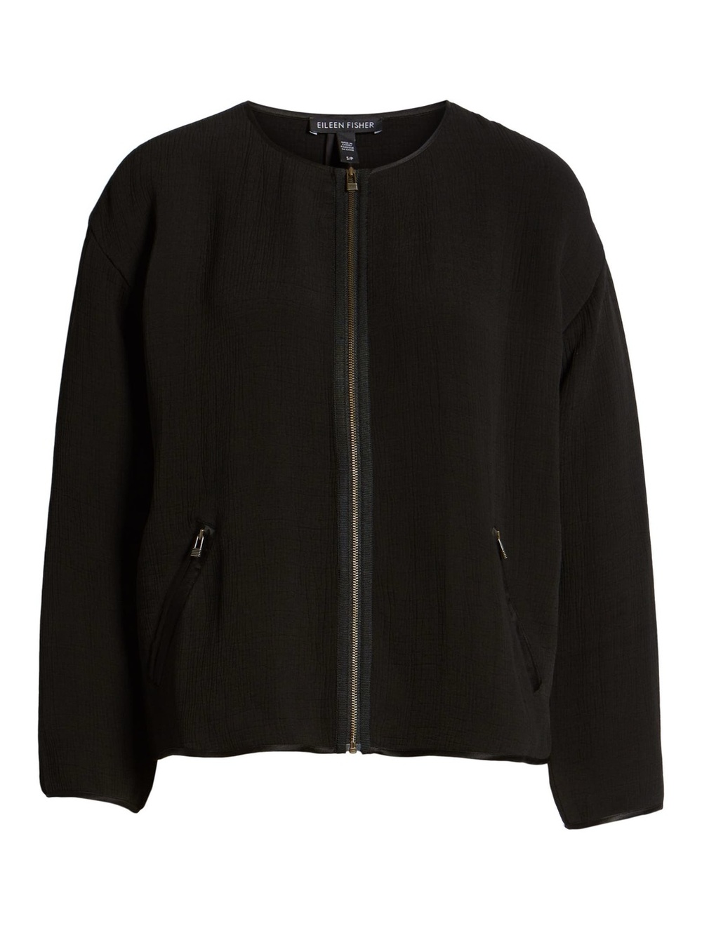 Eileen Fisher Black Zip-Front Bracelet Sleeve Jacket Size Large
